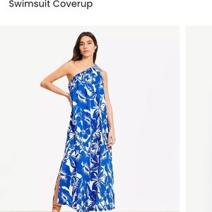 LOFT Blue and White Floral One-Shoulder Swim Cover-Up
